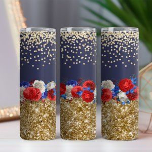 Patriotic Tumbler, American Tumbler, USA Tumbler, Freedom Tumbler, Faux Glitter